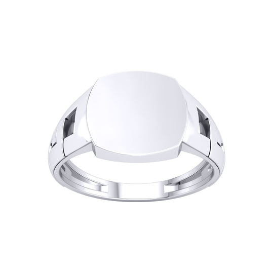 Mens Silver Curb Link Chain Square Cushion Signet Ring - GVR950