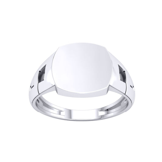 Mens Silver Curb Link Chain Square Cushion Signet Ring - GVR950