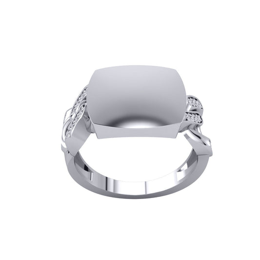 Mens Silver Cast Curb Link Square Cushion Signet Ring - GVR952