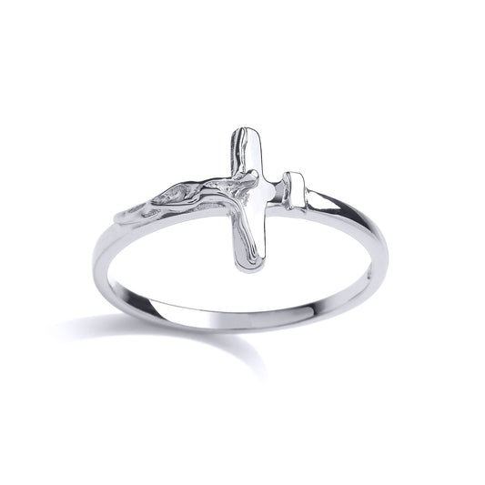 925 Sterling Silver T-Bar Crucifix Cross Band Ring - GVR954