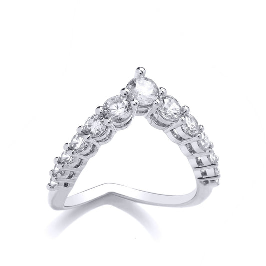 925 Silver CZ Arrowhead Claw Set Graduated Wishbone Eternity Ring - GVR955