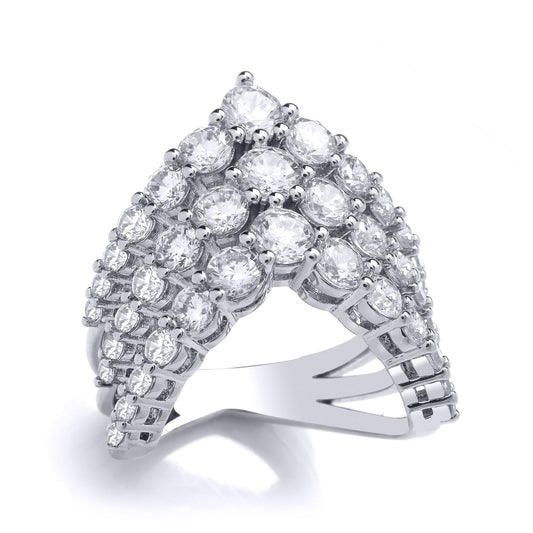 925 Silver CZ Arrowhead 3 Row Graduated Wishbone Eternity Ring - GVR956