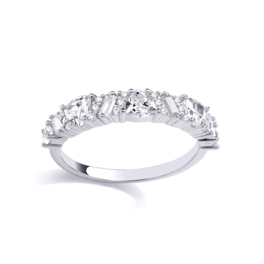 925 Silver Trillion Baguette CZ Multi Shape Cluster Eternity Ring - GVR957