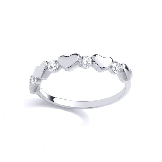 925 Sterling Silver CZ 5 Love Hearts Half Eternity Ring - GVR958