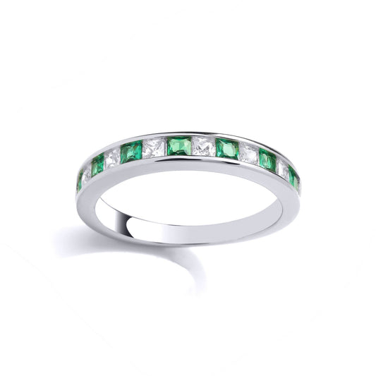 Silver Green Princess CZ 13 Stone Channel Set Half Eternity Ring - GVR961EM