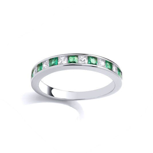 Silver Green Princess CZ 13 Stone Channel Set Half Eternity Ring - GVR961EM
