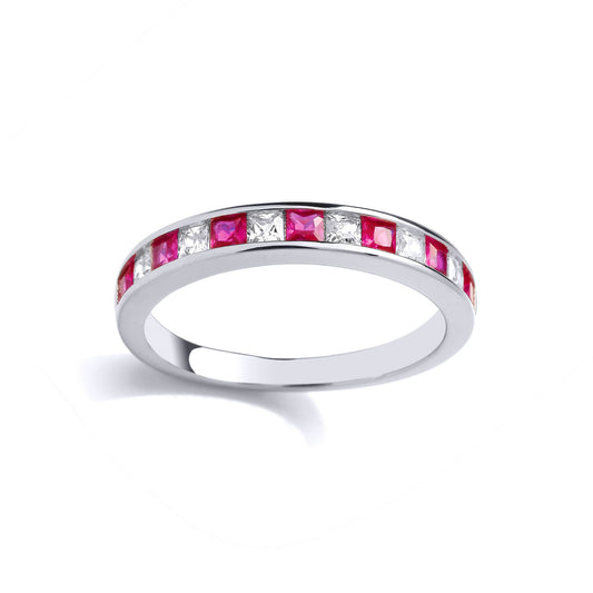 Silver Red Princess CZ 13 Stone Channel Set Half Eternity Ring - GVR961RU