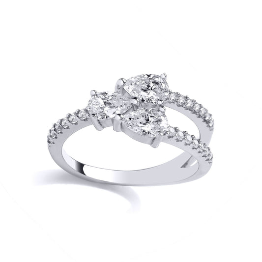 925 Sterling Silver Pear CZ 3 Headed Snake Split Eternity Ring - GVR962