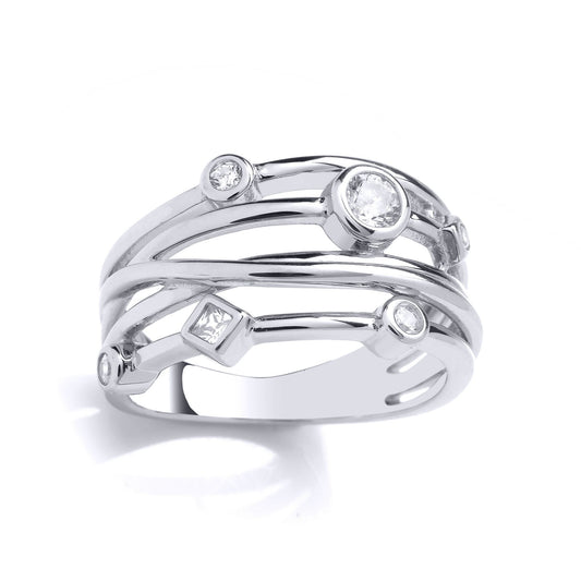 Silver Princess CZ Multiple Band Crossover Cluster Stacker Ring - GVR965