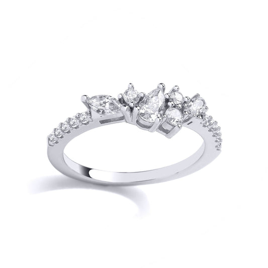 Silver Pear Oval Marquise CZ Zig Zag Eternity Stacker Ring - GVR966