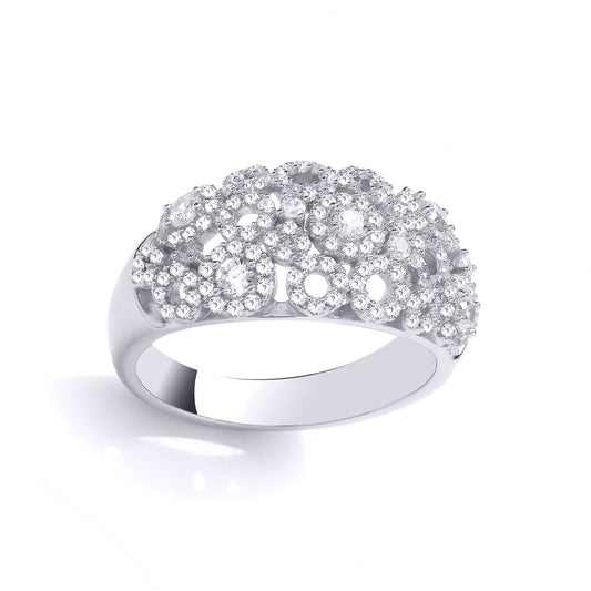 925 Sterling Silver CZ Loopy Halo Domed Cocktail Ring - GVR973