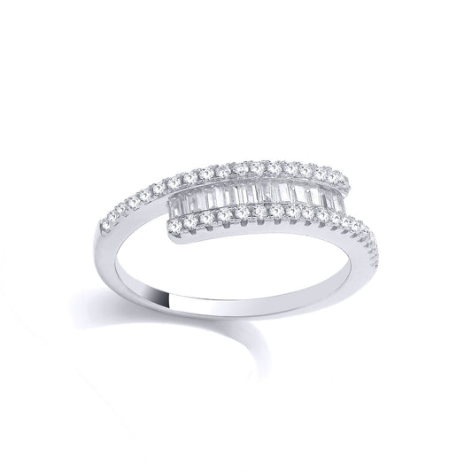925 Silver Baguette CZ Crossover Bypass Channel Set Eternity Ring - GVR975