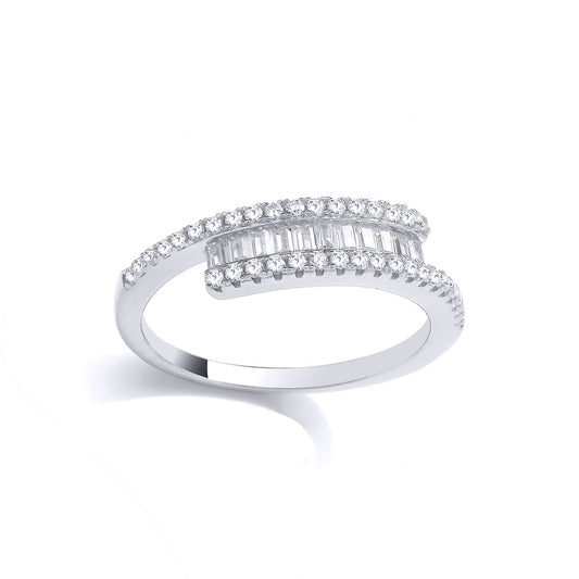 925 Silver Baguette CZ Crossover Bypass Channel Set Eternity Ring - GVR975