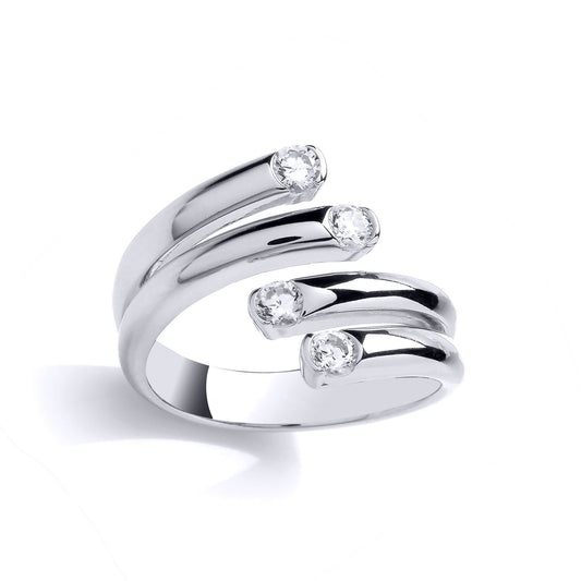 Sterling Silver CZ Split Crossover Bypass Tip Set Cluster Ring - GVR976