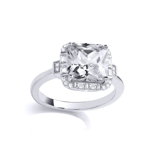 Silver Radiant CZ Collared Assorted Halo Cluster Cocktail Ring - GVR977