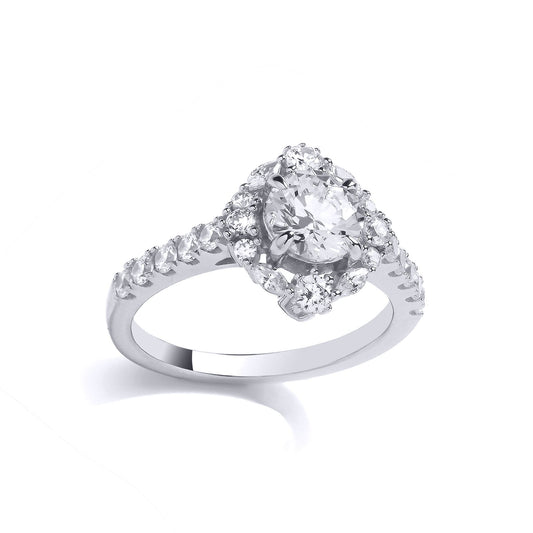 Silver Marquise CZ Shoulder Set Assorted Halo Cocktail Ring - GVR978