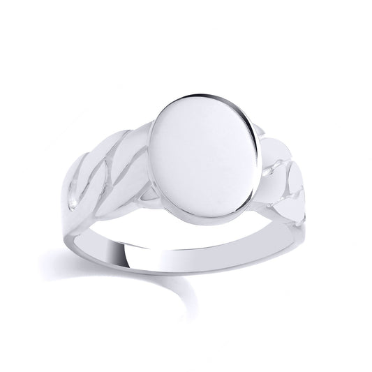 Mens 925 Sterling Silver Curb Link Chain Oval Signet Ring - GVR982