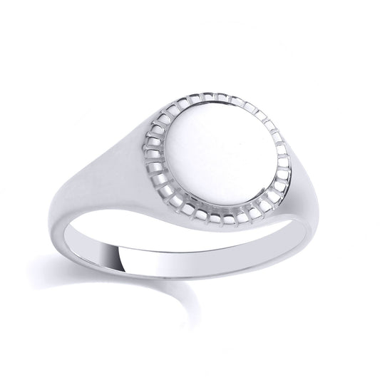 Mens 925 Sterling Silver Beaded Mill Grain Edge Round Signet Ring - GVR983