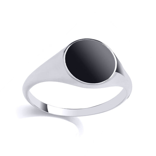 Mens 925 Sterling Silver Black Onyx Round Flat Disc Signet Ring - GVR985