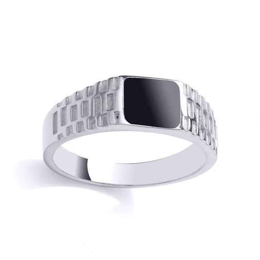 Mens Silver Black Radiant Onyx Presidential Square Signet Ring - GVR986