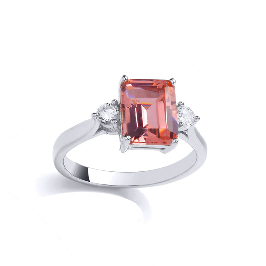 Silver Peach Emerald CZ Princess Tiara Top Toi et Moi Ring - GVR990