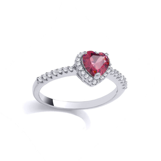 925 Silver Pink Heart CZ Love Heart Halo Solitaire Cocktail Ring - GVR993