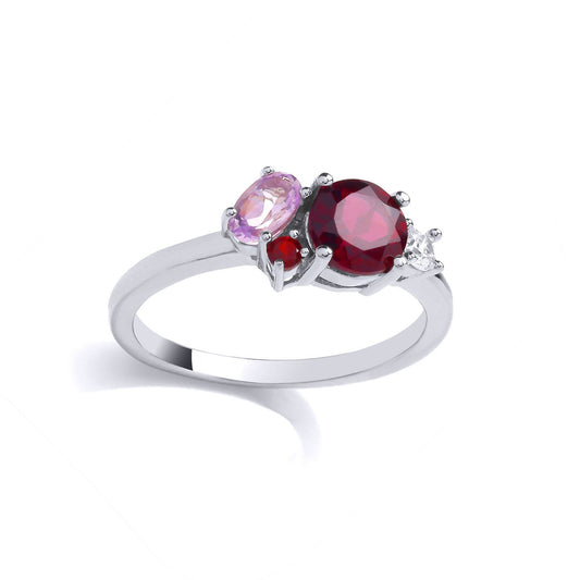 Silver Garnet Lilac Oval CZ Assortment Cluster Toi et Moi Ring - GVR998