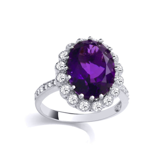 925 Silver Purple Oval CZ Royal Princess Cluster Cocktail Ring - GVR999