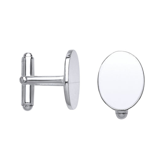 Mens Silver Oval Disc Swivel Cufflinks - GVU19