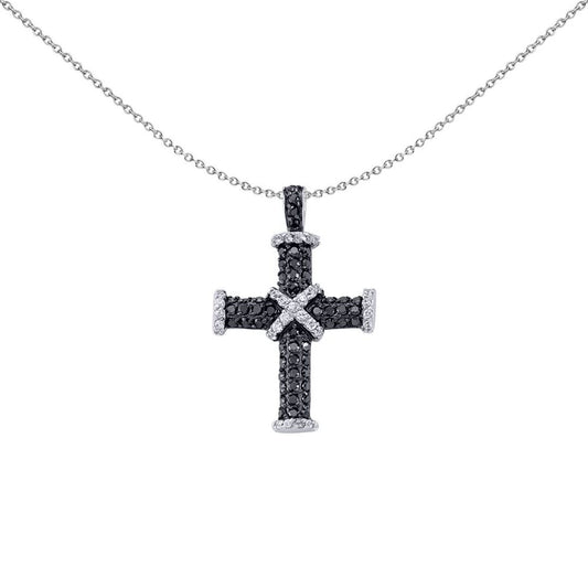 Sterling Silver Black CZ Pave Cross Moline Anchory Pendant - GVX025B