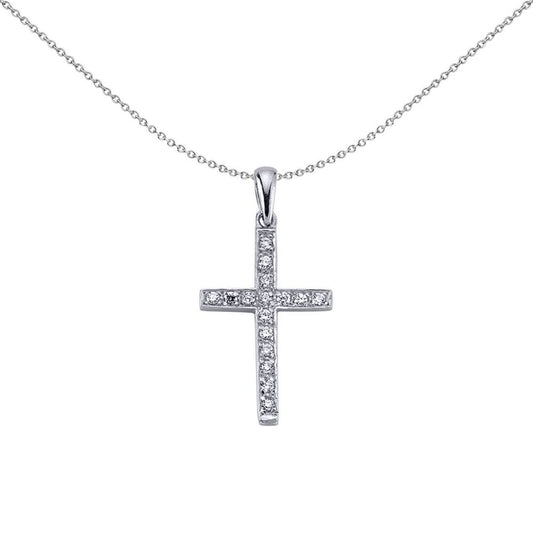 Sterling Silver CZ Art Deco Pave Cross Pendant Necklace - GVX030
