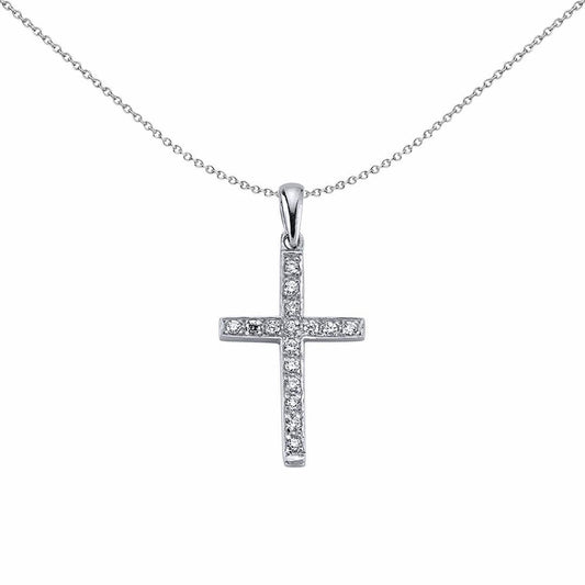 Silver CZ Pave Cross Pendant Necklace 18 inch - GVX030