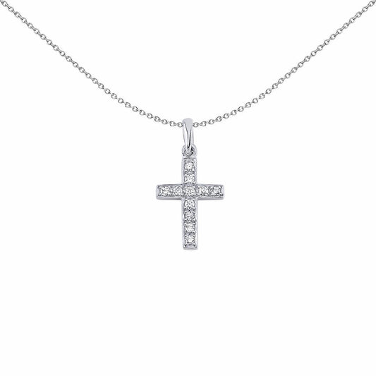Silver CZ Pave Cross Pendant Necklace 18 inch - GVX031