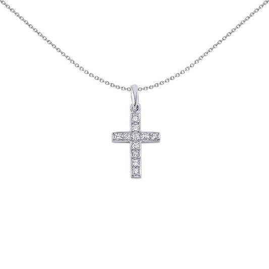 Sterling Silver CZ Art Deco Pave Cross Pendant Necklace - GVX031