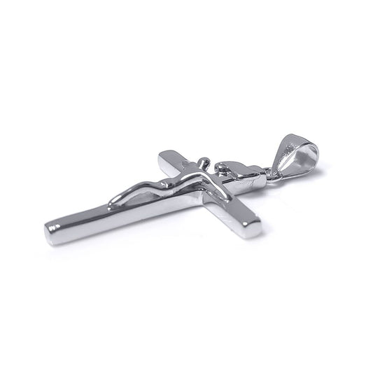 Silver D-Shape Dome Cross Pendant Necklace 18 inch - GVX033