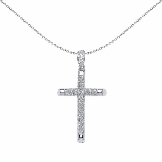 Silver CZ Pave Cross Pendant Necklace 18 inch - GVX035