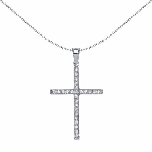 Silver CZ Pave Cross Pendant Necklace 18 inch - GVX036