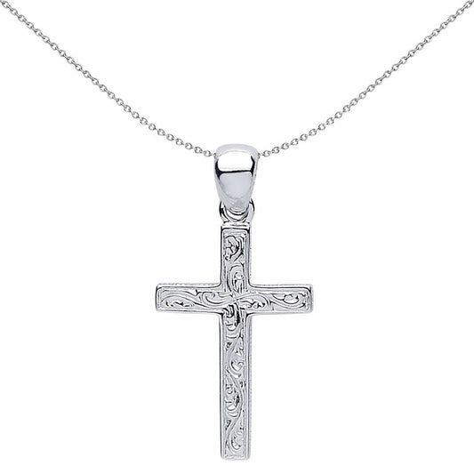 Silver Floral Filigree Cross Pendant Necklace 18 inch - GVX039