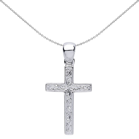 Silver Floral Filigree Cross Pendant Necklace - GVX039