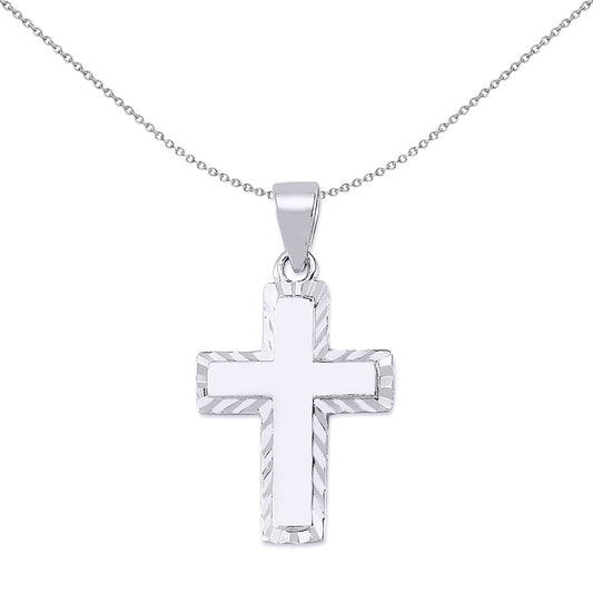 Silver Sunburst Frame Plain Cross Pendant Necklace 18 inch - GVX049