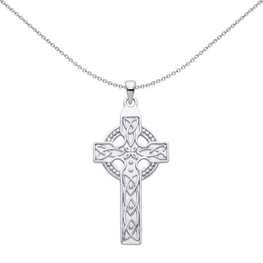 Unisex Silver Trinity Knot Beaded Celtic Cross Necklace - GVX056
