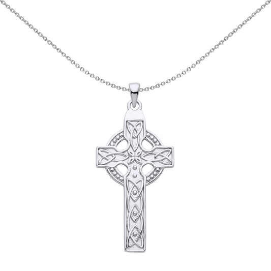 Unisex Silver Trinity Knot Beaded Celtic Cross Necklace 18" - GVX056