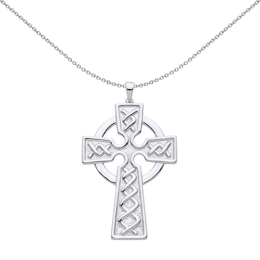 Unisex Silver Plaited Art Deco Celtic Cross Pendant Necklace - GVX057