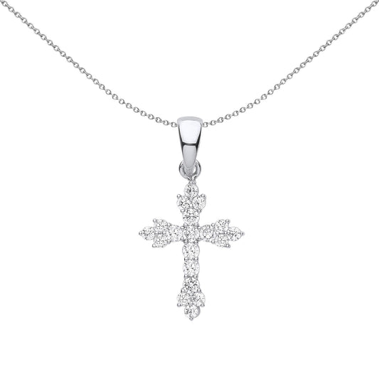 Unisex Silver CZ Bottoni Fiery Cluster Cross Pendant Necklace - GVX069