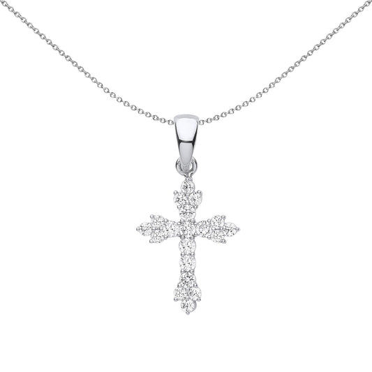 Unisex Silver CZ Bottoni Fiery Cluster Cross Pendant Necklace 18" - GVX069
