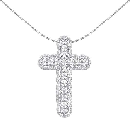 Silver CZ Scallop Edge Overlapping Circles Cross Necklace 18" - GVX075