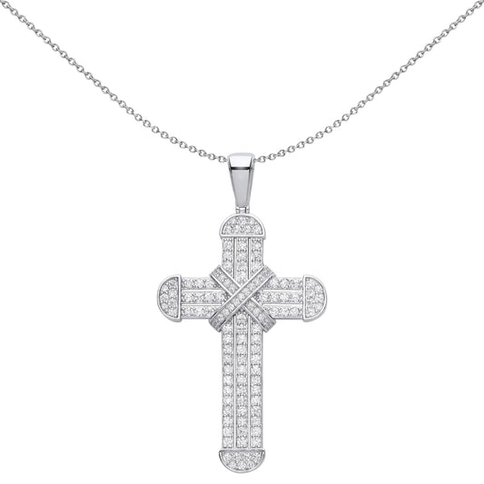 Unisex Silver CZ Dome Capped Kiss Cross Pendant Necklace 18 inch - GVX077