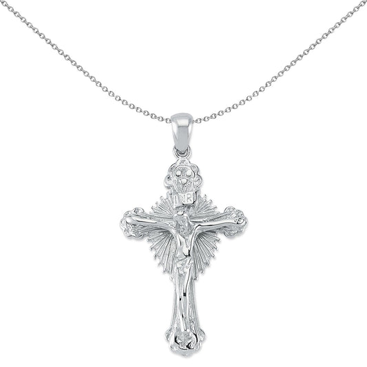 Unisex Silver INRI Crucifix Radiant Cross Pendant Necklace 18" - GVX078