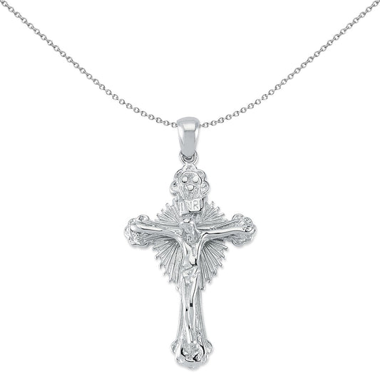 Unisex Silver INRI Crucifix Radiant Cross Pendant Necklace - GVX078
