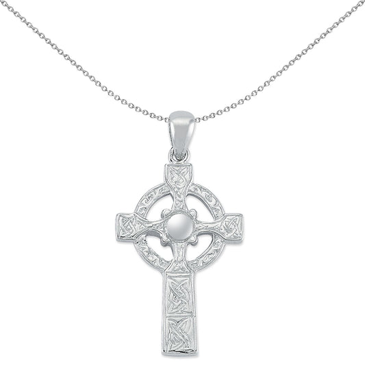 Unisex Silver Carved Celtic Knot Cross Pendant Necklace 18 inch - GVX079